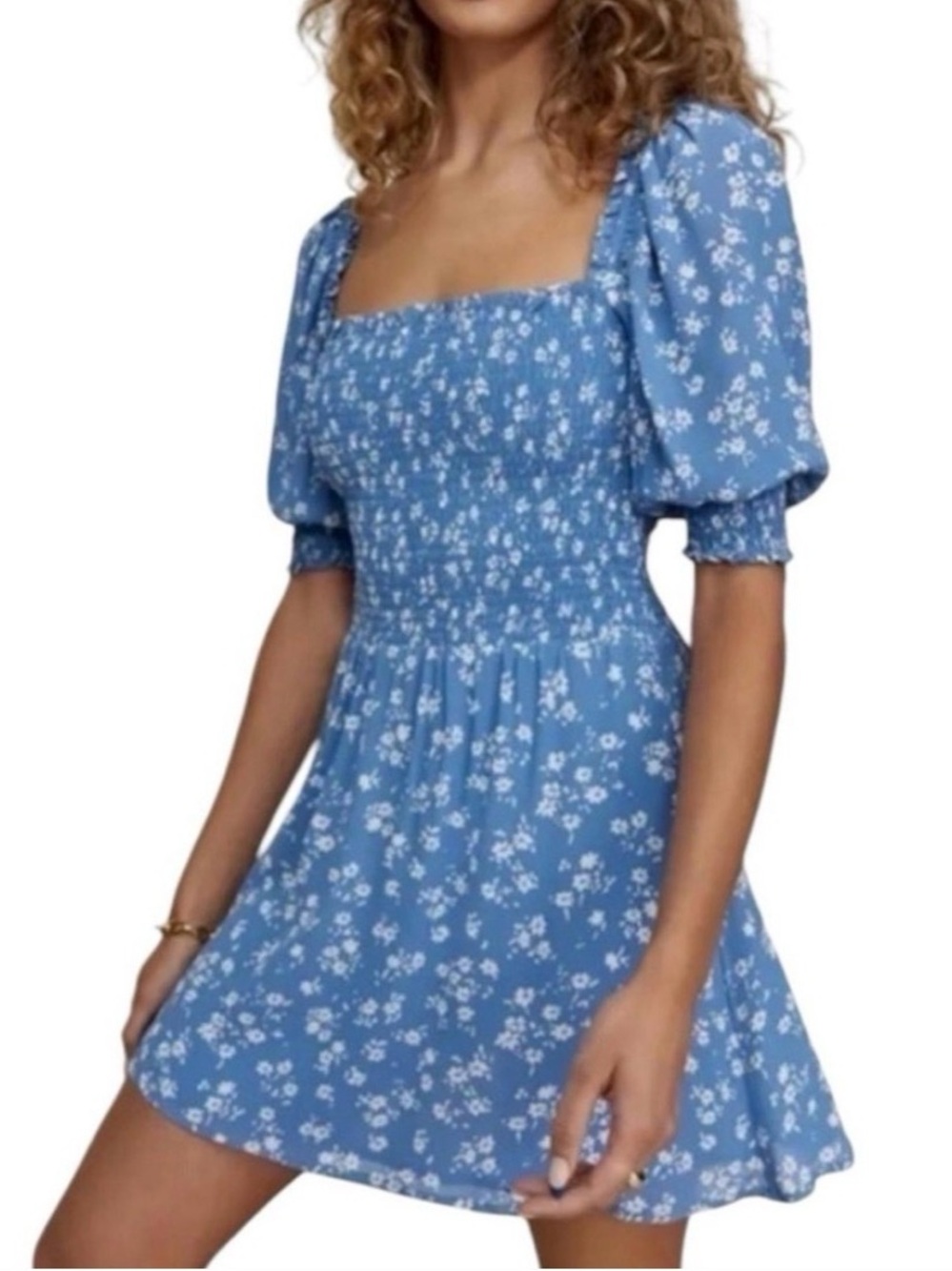 Reformation Elle Blue Floral Smocked Dress Size 0